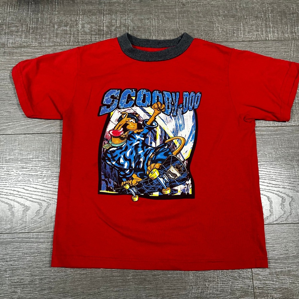 Vintage 2001 Scooby-Doo Skateboard Graphic T-Shirt Red Kids Size M 10-12 0551